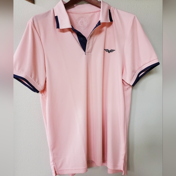 Albert Morris Mens Pink Comfort Polo Shirt with Navy Trim Size M - Picture 1 of 7